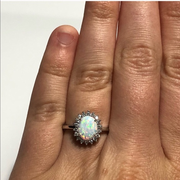 925 Sterling Silver White Lab Opal CZ Ring - Picture 6 of 8
